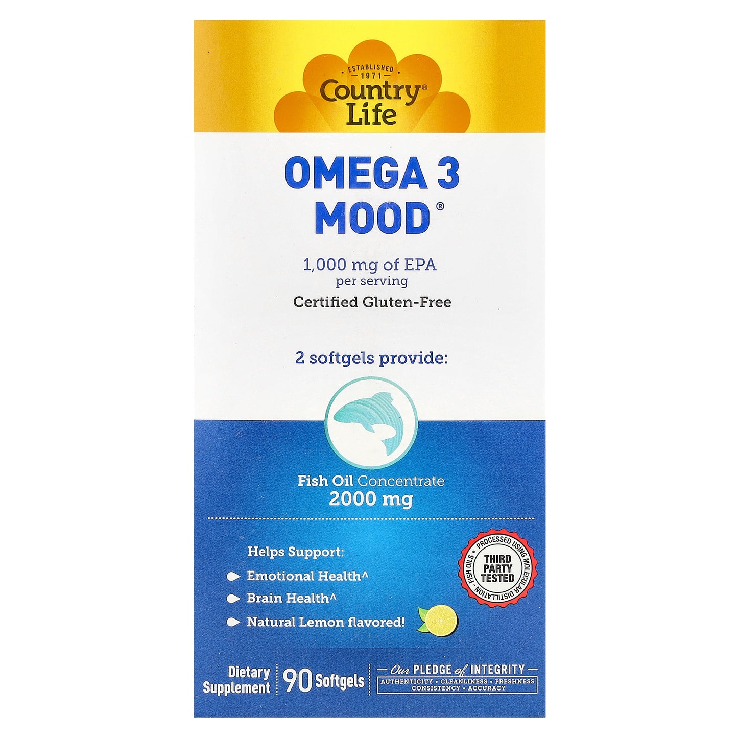 Country Life, Omega 3 Mood®, Natural Lemon, 90 Softgels