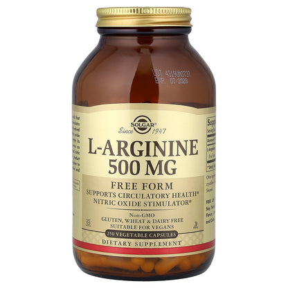 Solgar, L-Arginine, Free Form, 500 mg, 250 Vegetable Capsules