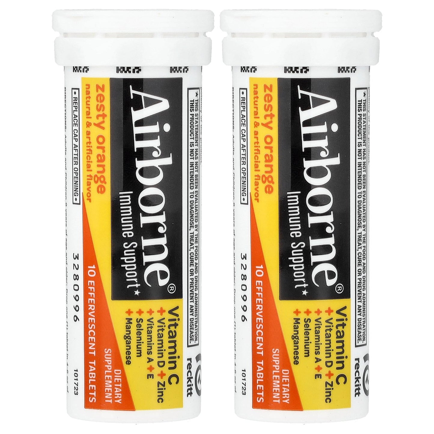 AirBorne, Immune Support Supplement, Zesty Orange, 2 Tubes, 10 Effervescent Tablets Each