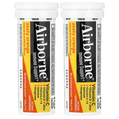 AirBorne, Immune Support Supplement, Zesty Orange, 2 Tubes, 10 Effervescent Tablets Each