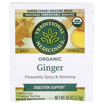 Traditional Medicinals, Organic Ginger, Caffeine Free, 16 Wrapped Tea Bags, 0.85 oz (24 g)