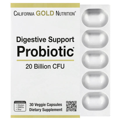California Gold Nutrition, Digestive Support Probiotic, Probiotic & Prebiotic Blend with Lactobacillus rhamnosus GG, 20 Billion CFUs, 30 Veggie Capsules