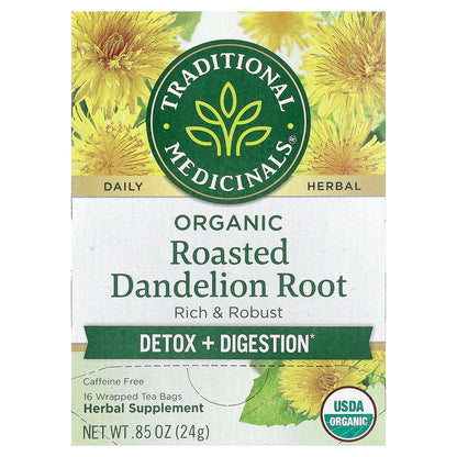 Traditional Medicinals, Organic Roasted Dandelion Root, Caffeine Free, 16 Wrapped Tea Bags, 0.85 oz (24 g)