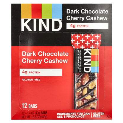 KIND Bars, Dark Chocolate Cherry Cashew, 12 Bars, 1.4 oz (40 g) Each