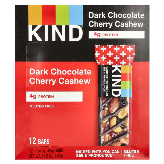 KIND Bars, Dark Chocolate Cherry Cashew, 12 Bars, 1.4 oz (40 g) Each