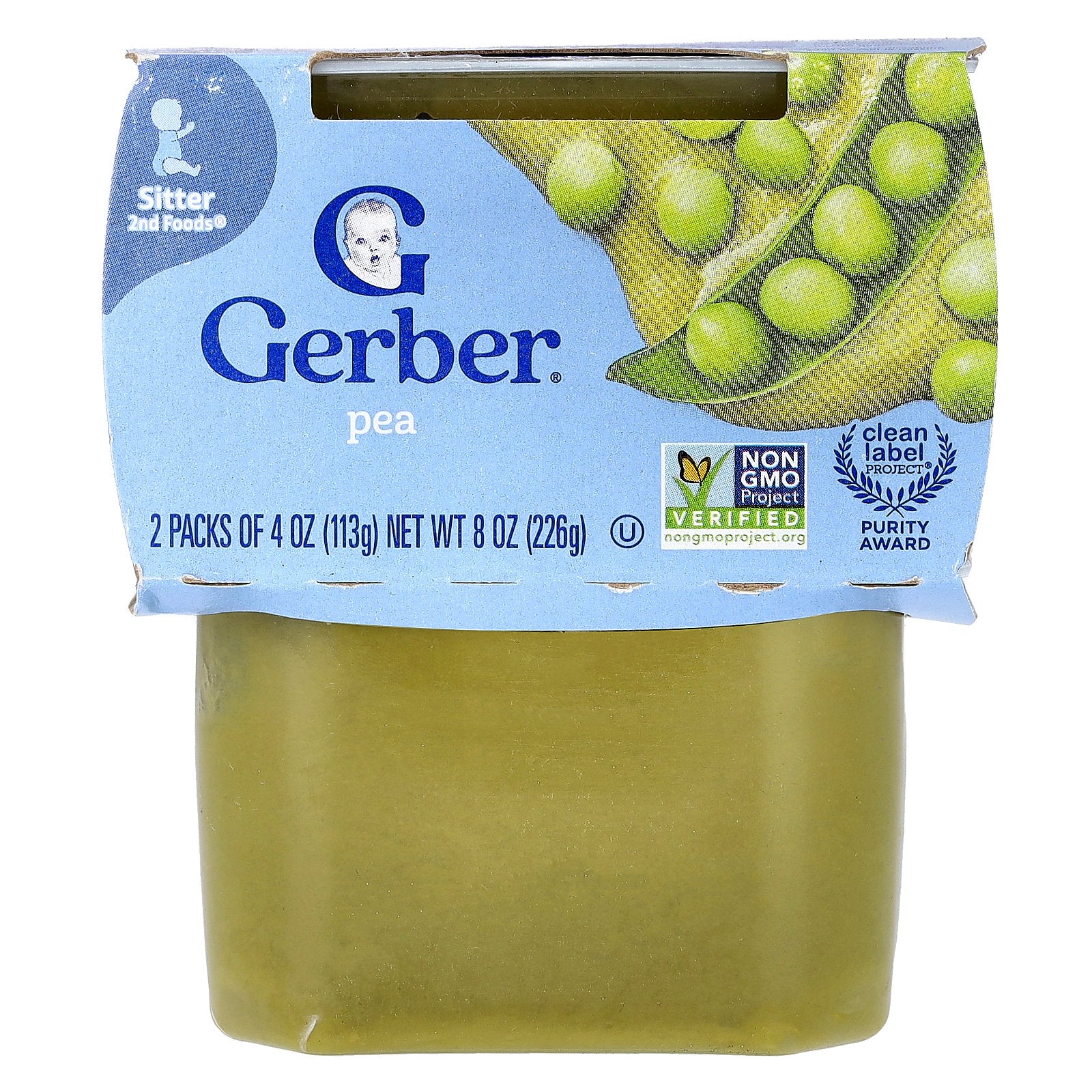 Gerber, Natural for Baby, 2nd Foods®, Pea, 2 Pack, 4 oz (113 g) Each