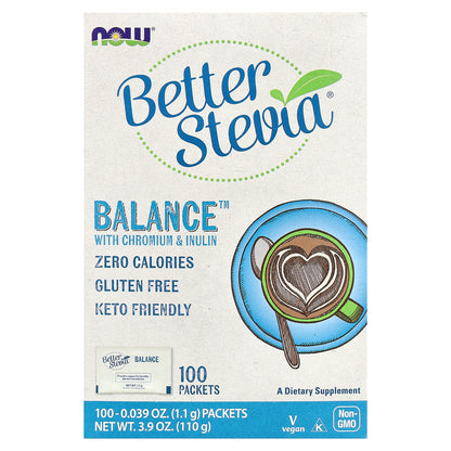 NOW Foods, Better Stevia®, Balance™ with Chromium & Inulin, 100 Packets, 0.039 oz (1.1 g) Each