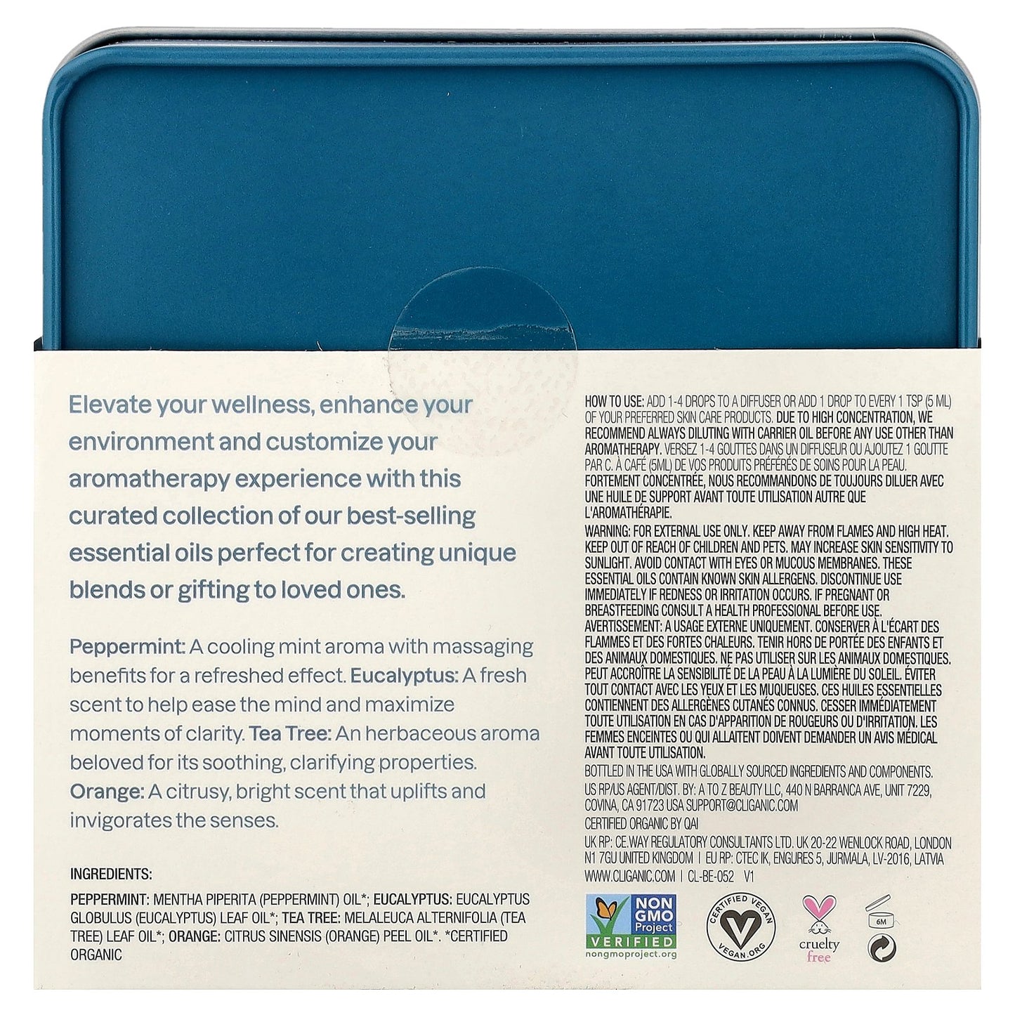 Cliganic, The Basics, Essential Oil Aromatherapy Set, 4 Piece Set