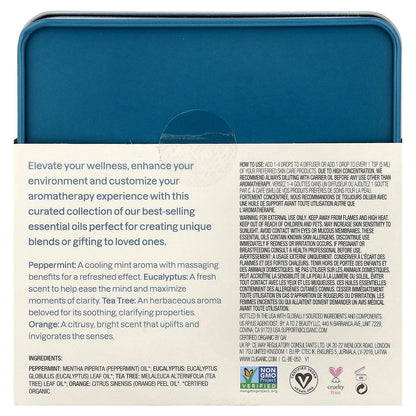 Cliganic, The Basics, Essential Oil Aromatherapy Set, 4 Piece Set