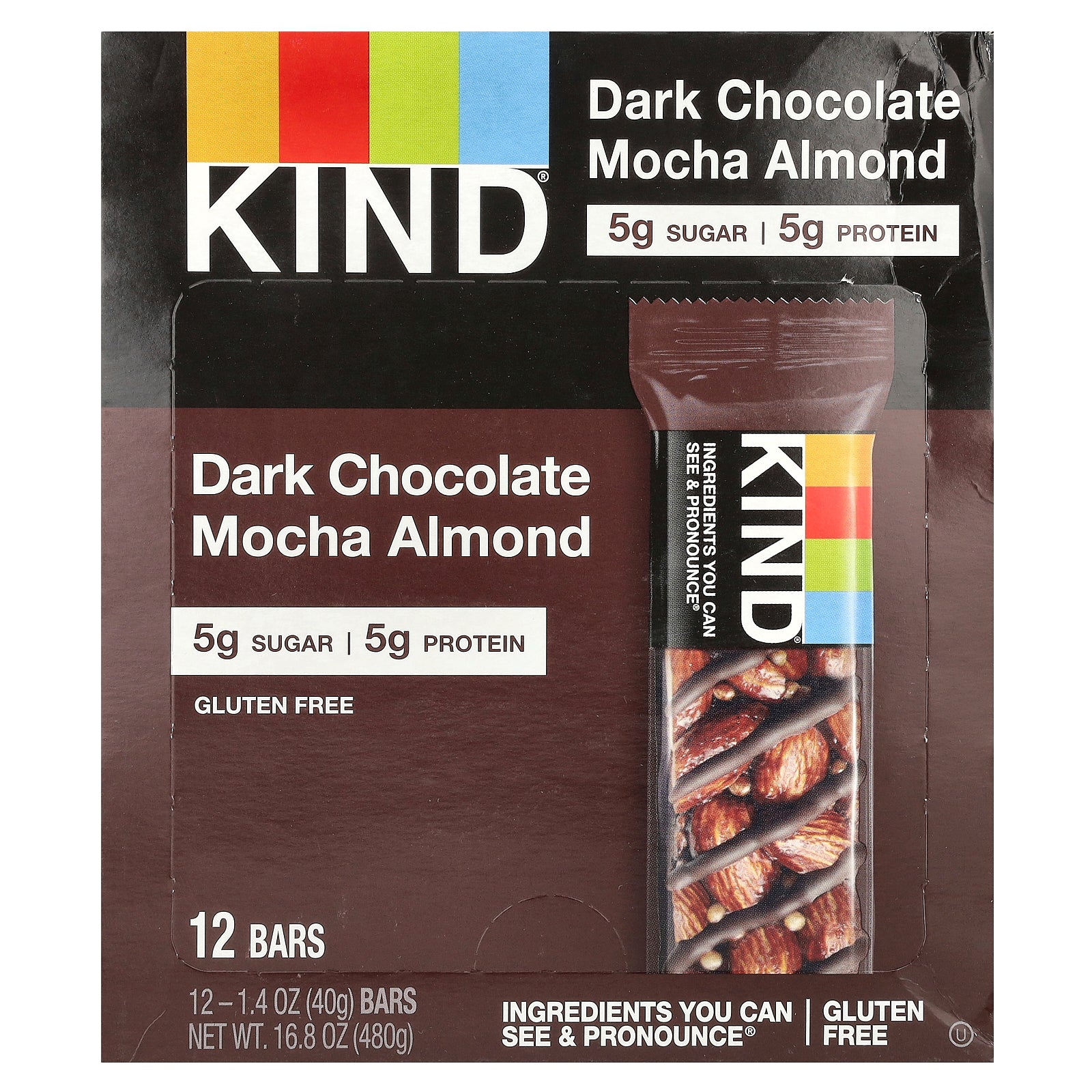 KIND Bars, Dark Chocolate Mocha Almond, 12 Bars, 1.4 oz (40 g) Each