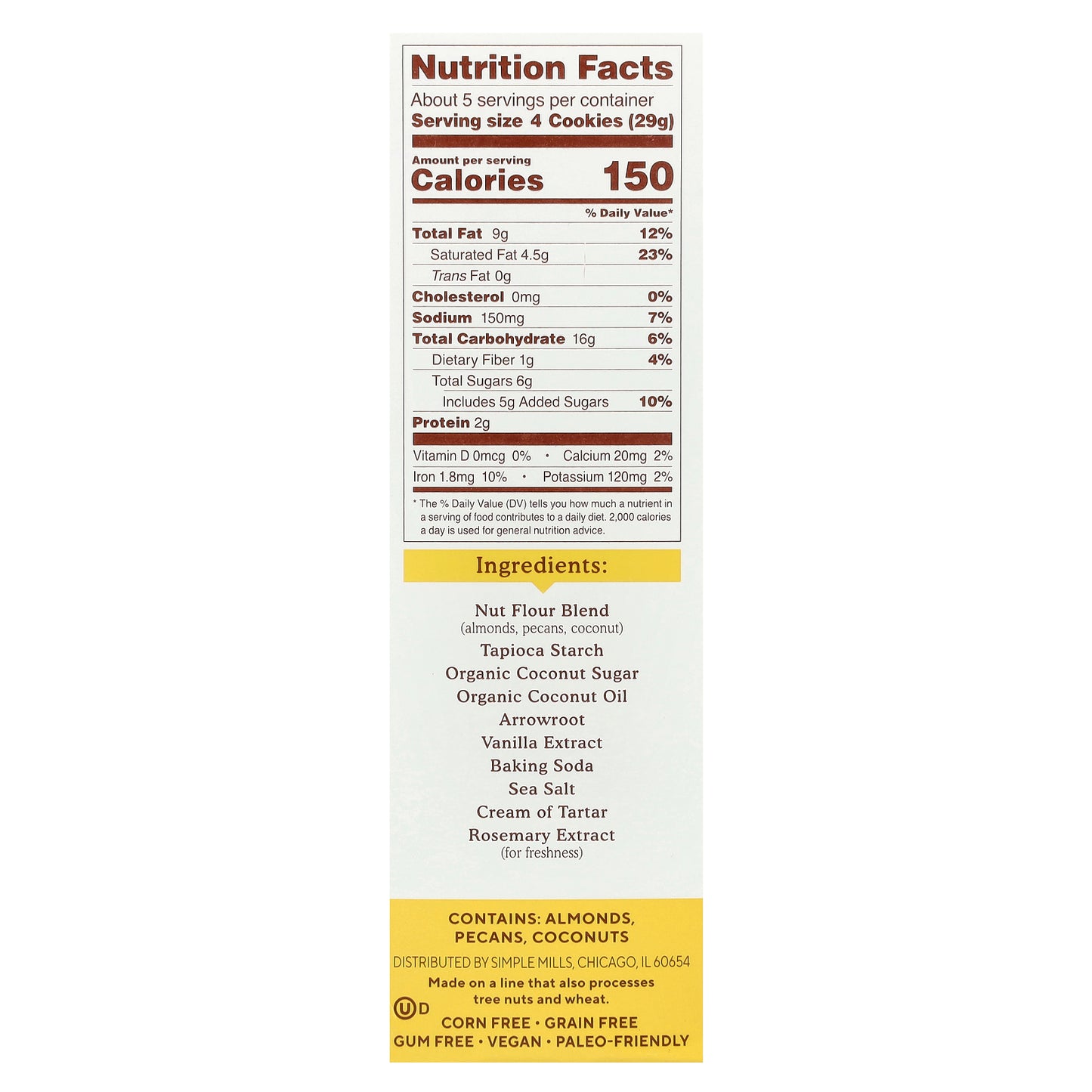 Simple Mills, Crunchy Almond Flour Cookies, Toasted Pecan, 5.5 oz (156 g)