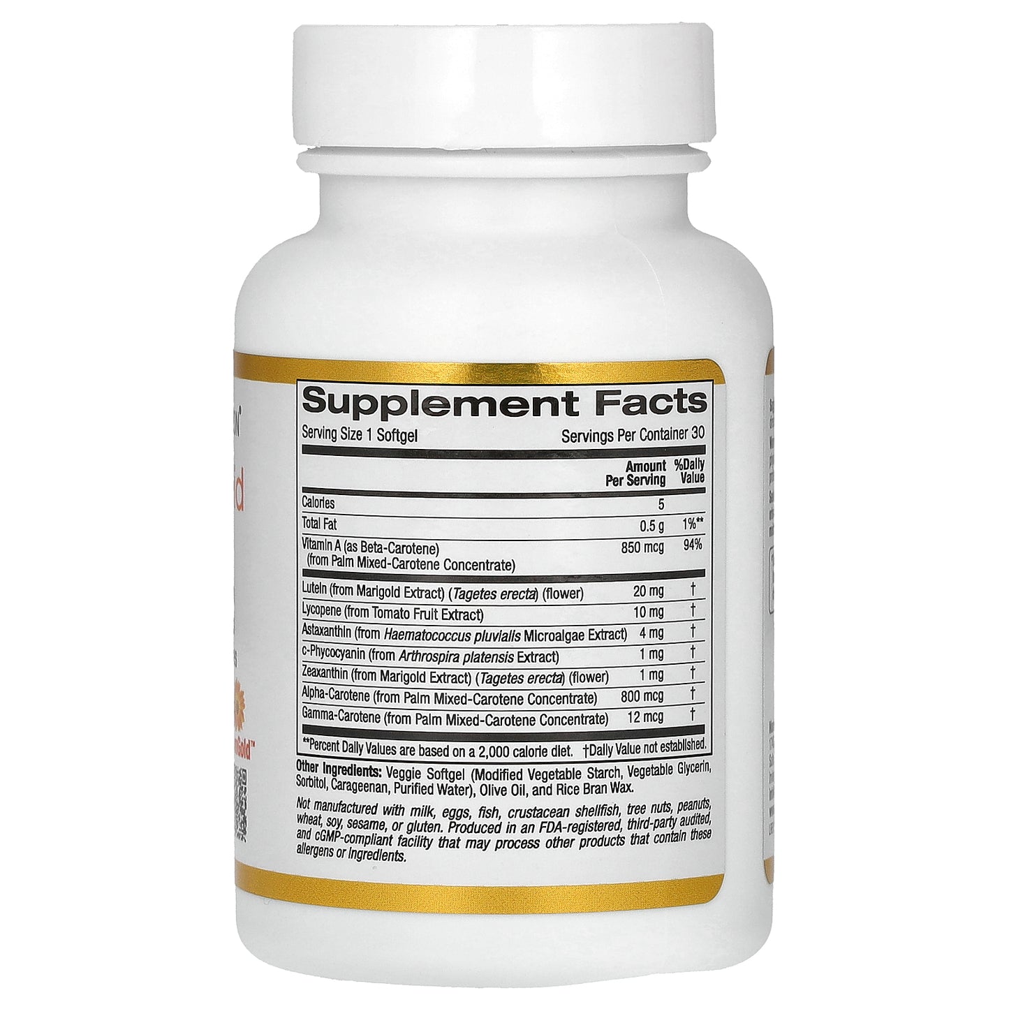California Gold Nutrition, AstaCarotenoid Complex with Lutein, Lycopene, Astaxanthin, and Vitamin A, 30 Veggie Softgels