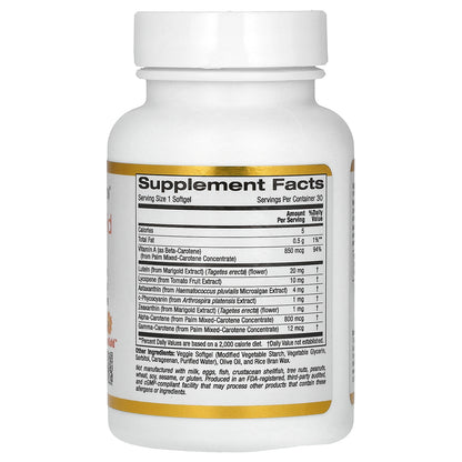 California Gold Nutrition, AstaCarotenoid Complex with Lutein, Lycopene, Astaxanthin, and Vitamin A, 30 Veggie Softgels