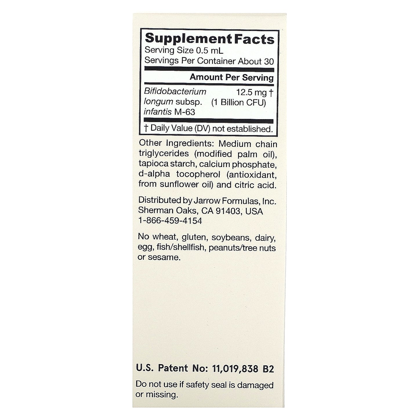 Jarrow Formulas, Vegan Jarro-Dophilus Infant, Liquid Probiotic, 1 Billion CFU, 0.51 fl oz (15 ml)