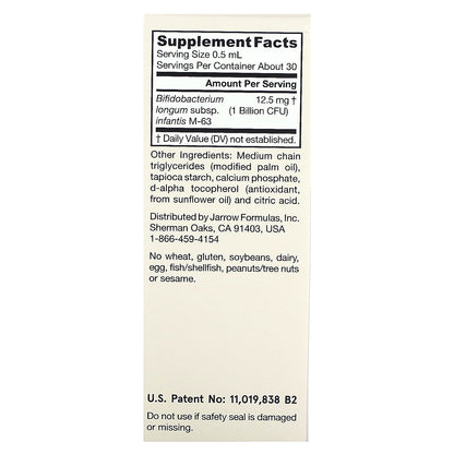 Jarrow Formulas, Vegan Jarro-Dophilus Infant, Liquid Probiotic, 1 Billion CFU, 0.51 fl oz (15 ml)