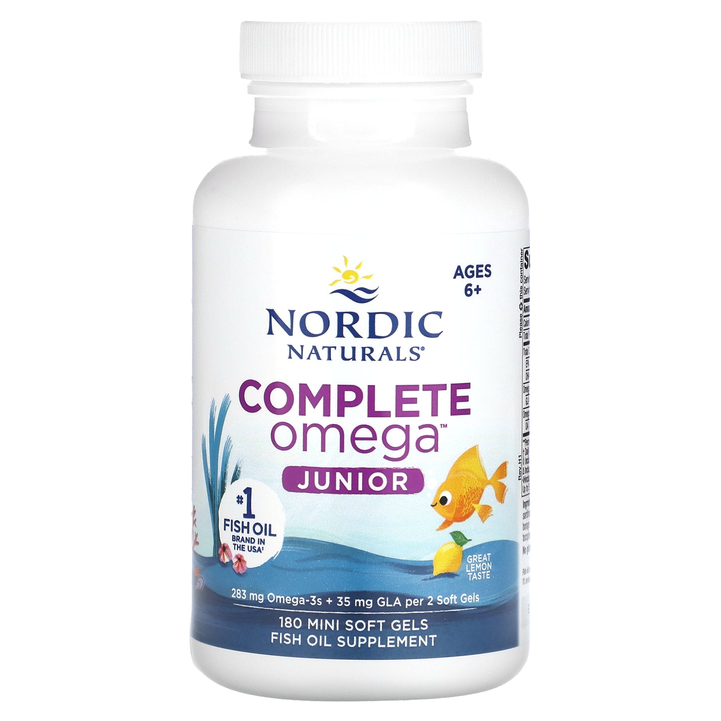 Nordic Naturals, Complete Omega Junior, Ages 6+, Lemon, 180 Mini Soft Gels