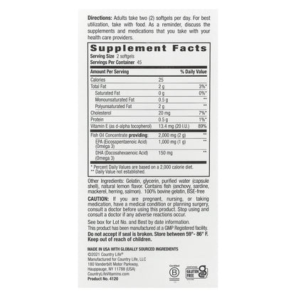 Country Life, Omega 3 Mood®, Natural Lemon, 90 Softgels