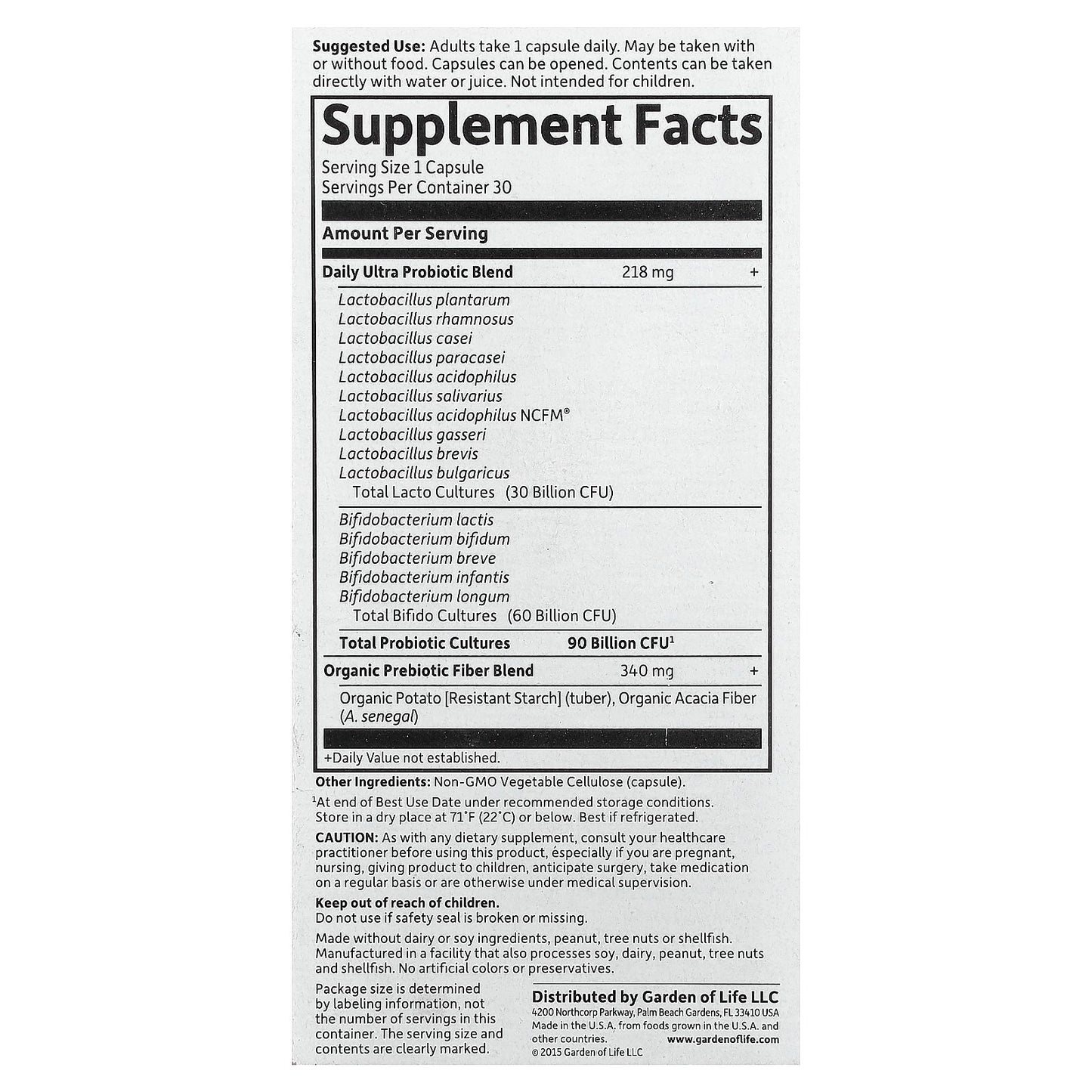 Garden of Life, Dr. Formulated Probiotics, Once Daily Ultra, 90 Billion, 30 Vegetarian Capsules