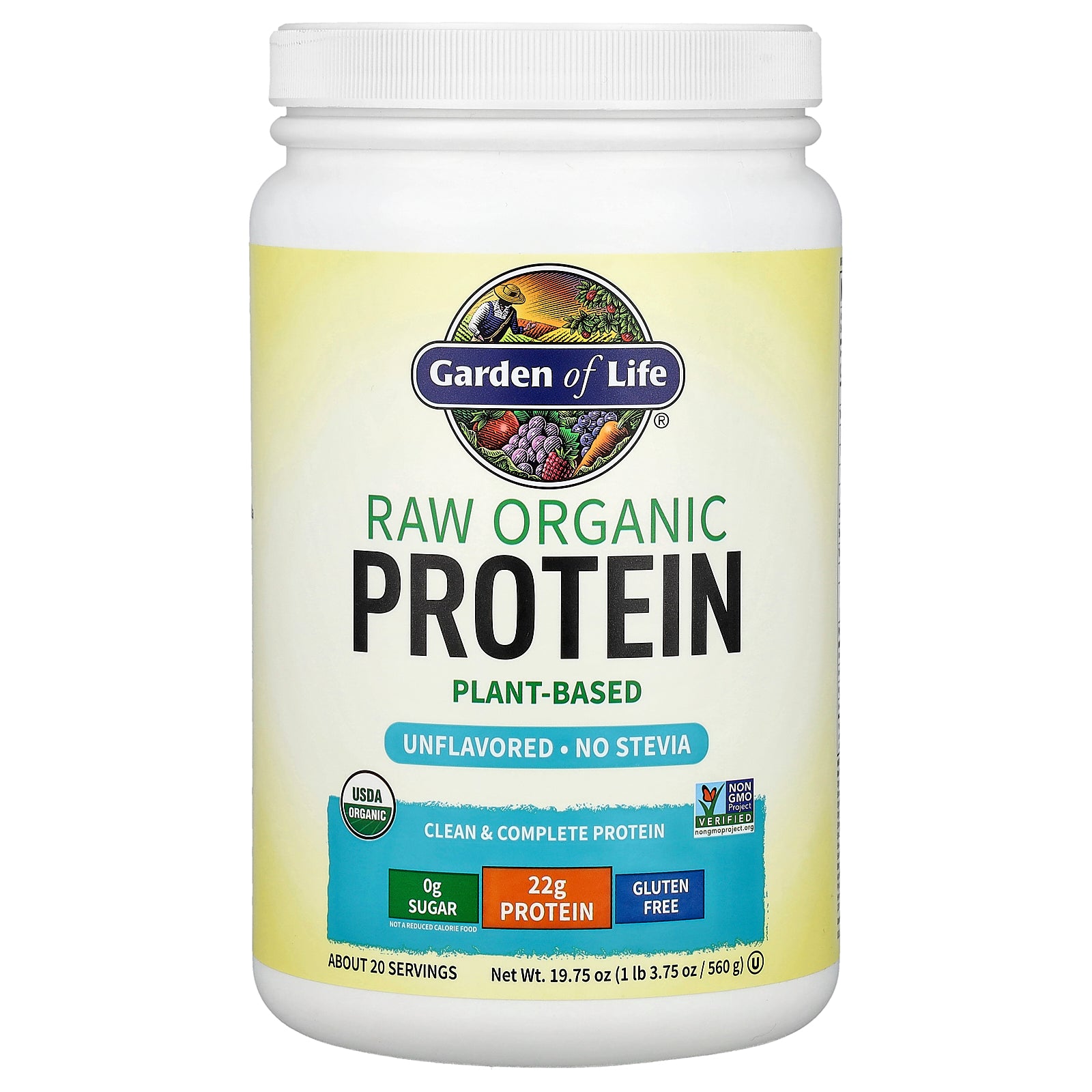 Garden of Life, RAW Organic Protein, Unflavored, 1 lb 3.75 oz (560 g)