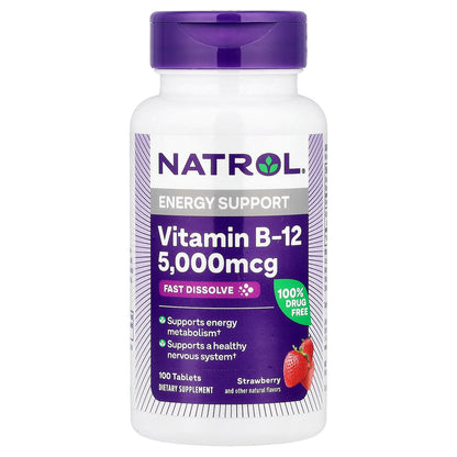 Natrol, Vitamin B-12, Fast Dissolve, Strawberry, 5,000 mcg, 100 Tablets