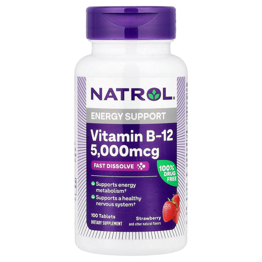 Natrol, Vitamin B-12, Fast Dissolve, Strawberry, 5,000 mcg, 100 Tablets
