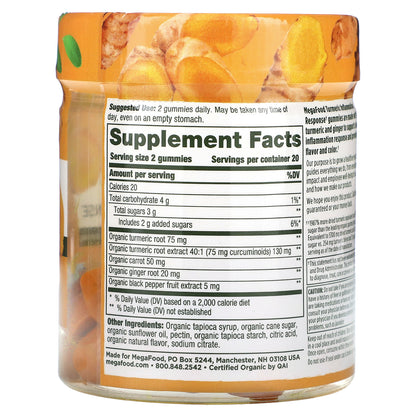 MegaFood, Turmeric, Inflammation Response, 40 Gummies