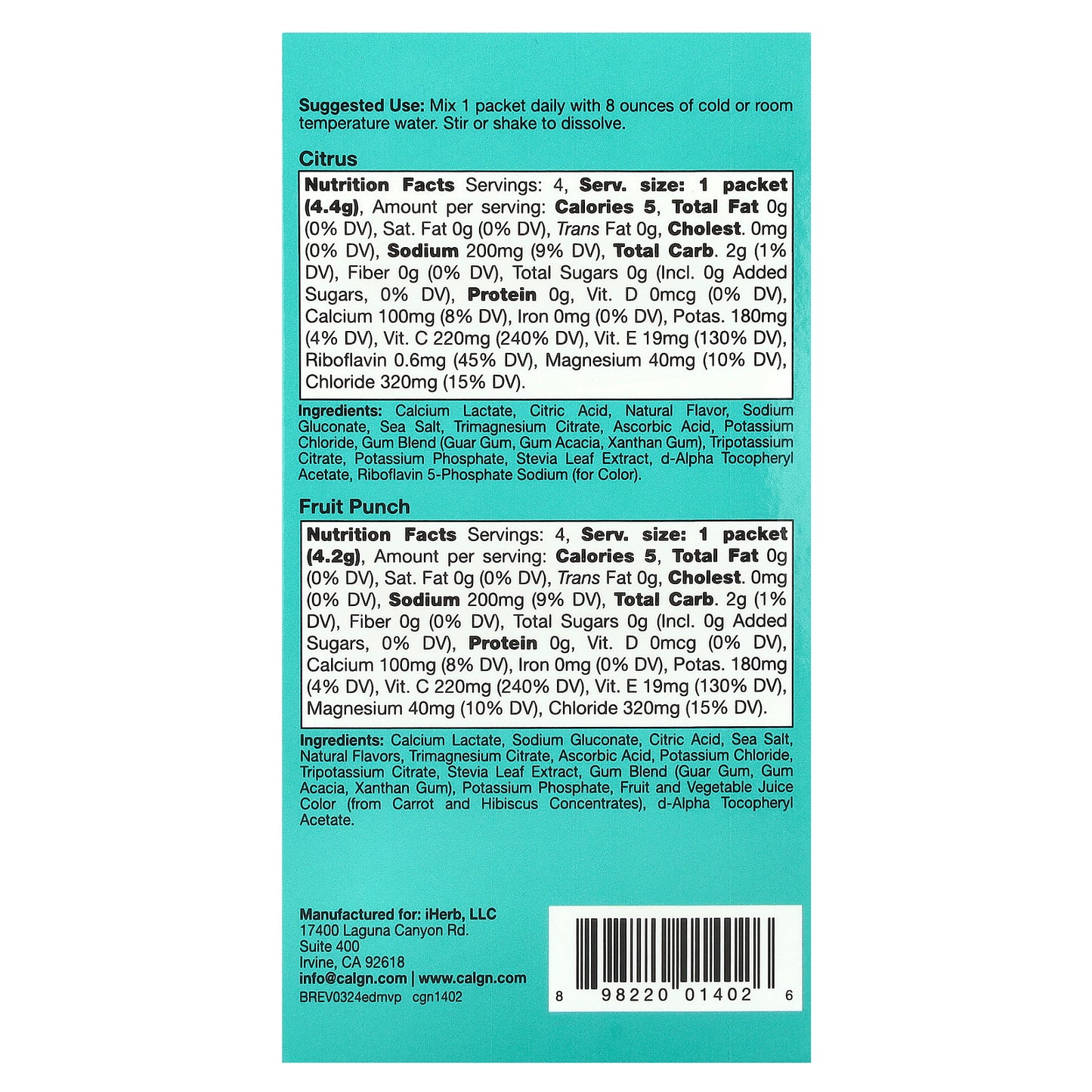 California Gold Nutrition, HydrationUP®, Electrolyte Drink Mix, Variety Pack, 20 Packets, 0.14 oz - 0.17 oz (4 g - 4.8 g) Each