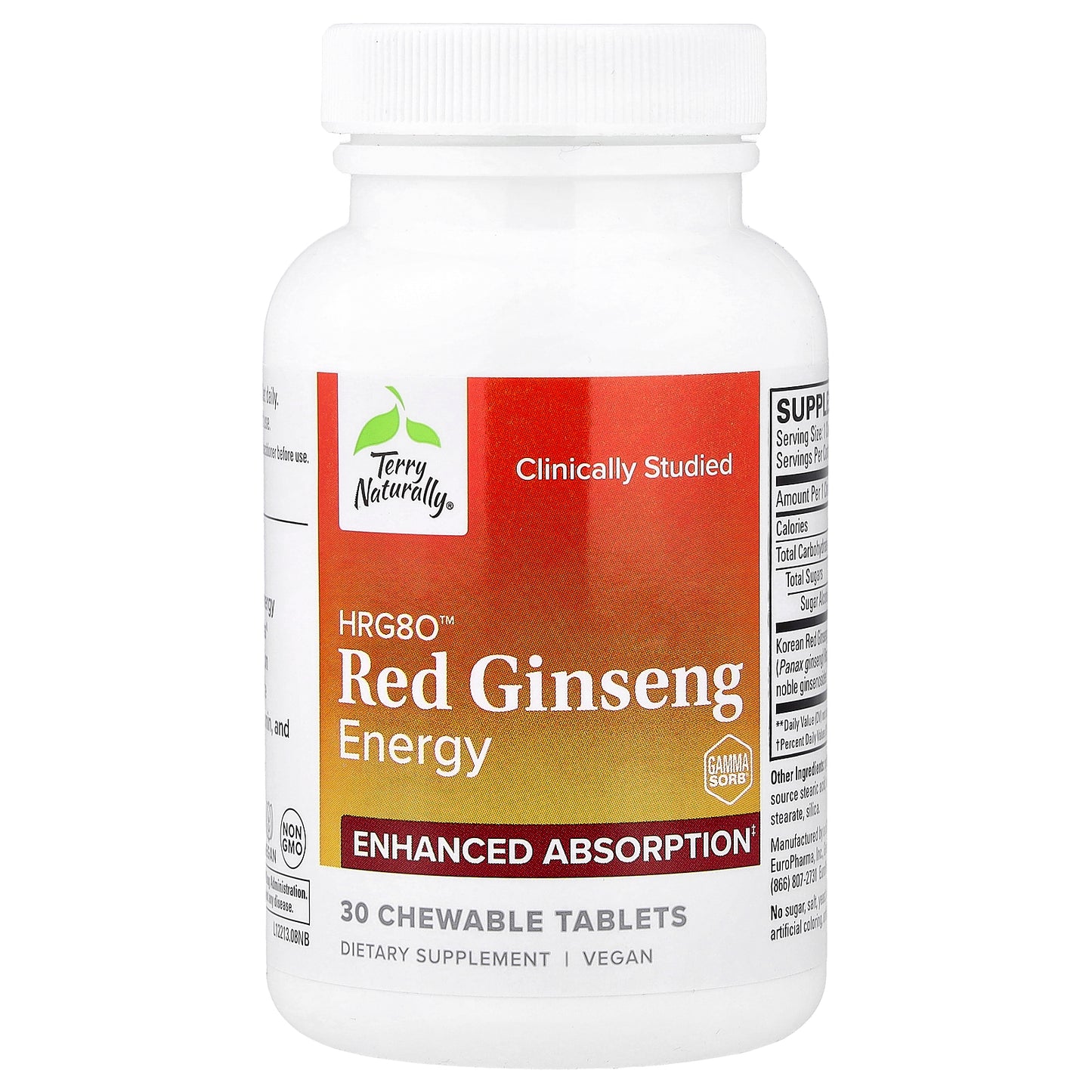 Terry Naturally, HRG80™ Red Ginseng Energy, 30 Chewable Tablets (100 mg per Tablet)