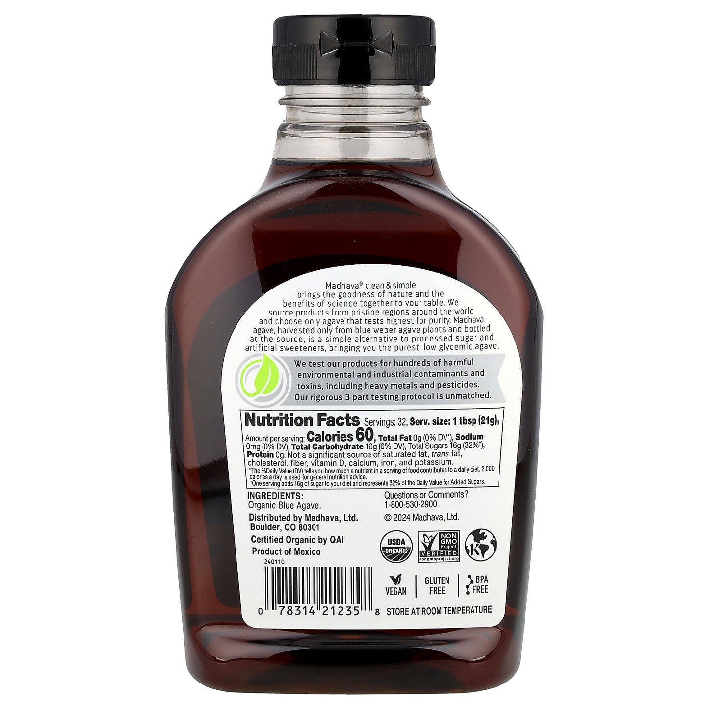 Madhava, Organic Amber Agave, 23.5 oz (667 g)