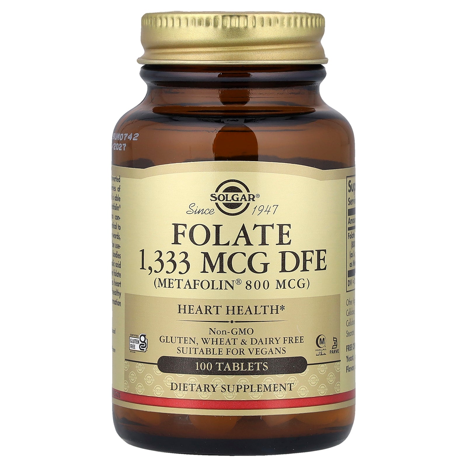 Solgar, Folate, 1,333 mcg DFE, 100 Tablets