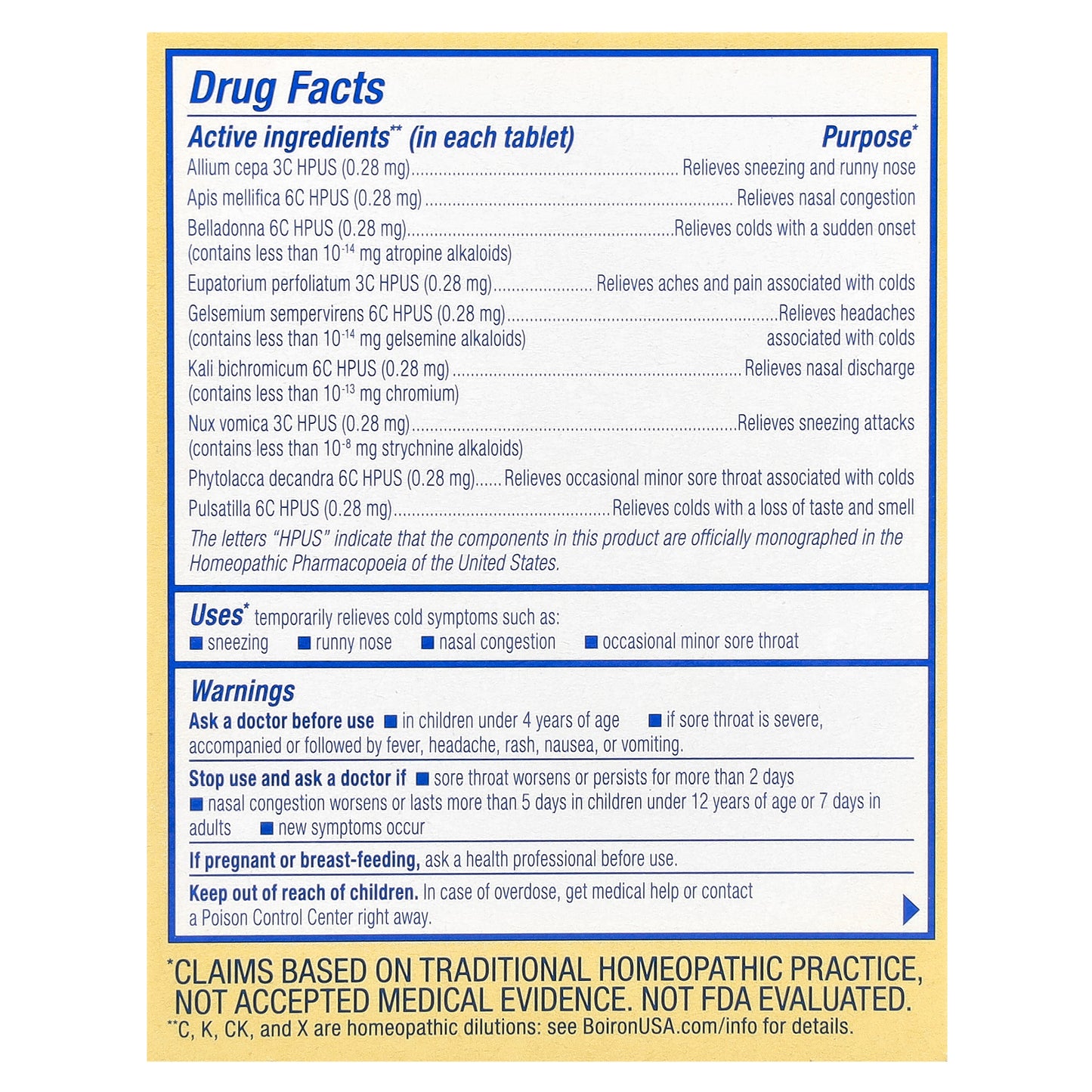 Boiron, ColdCalm® Meltaway, Ages 4+, Unflavored, 60 Meltaway Tablets