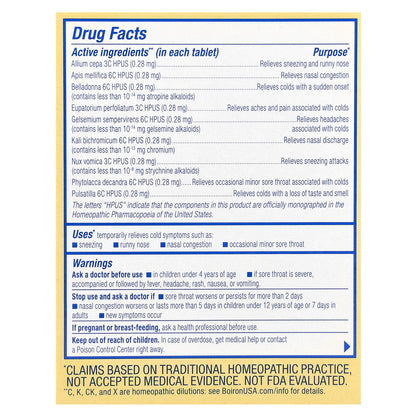 Boiron, ColdCalm® Meltaway, Ages 4+, Unflavored, 60 Meltaway Tablets