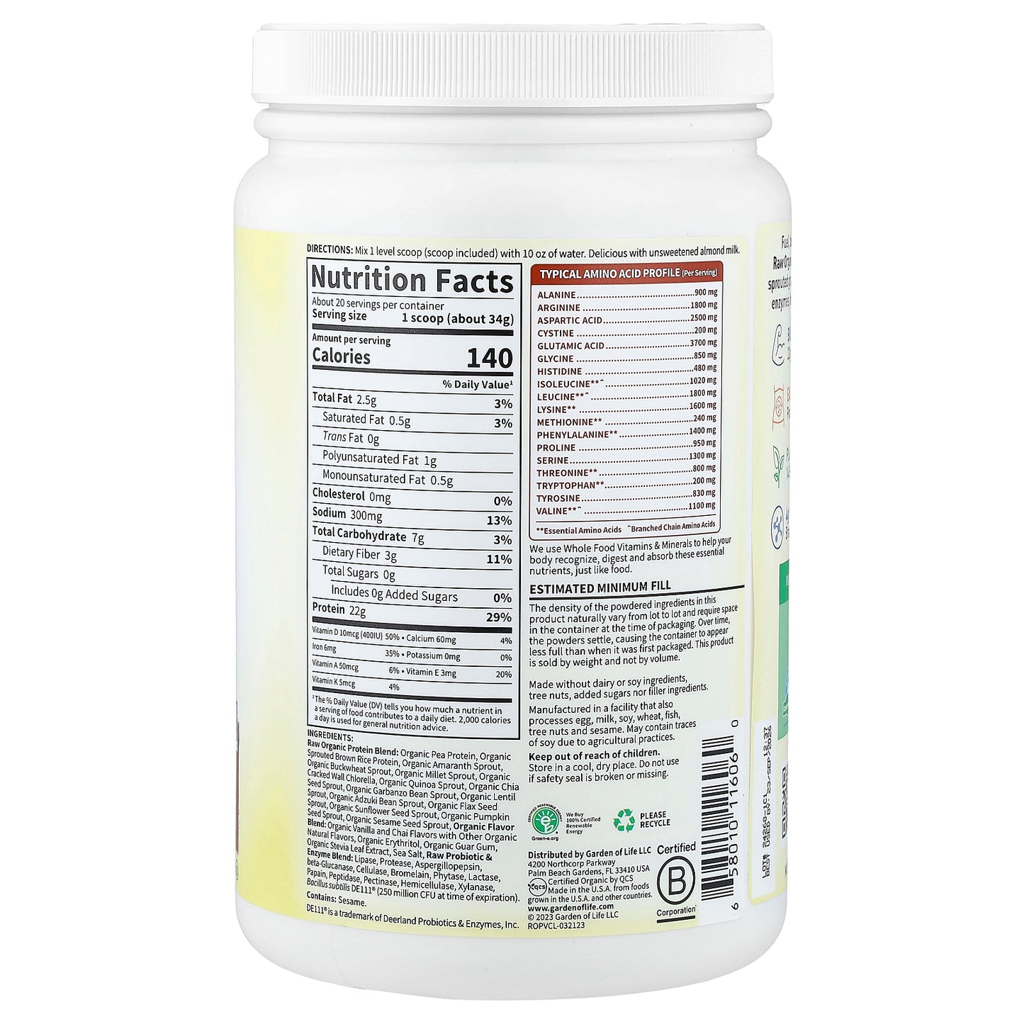 Garden of Life, RAW Organic Protein, Vanilla Chai, 1 lb 7.98 oz (680 g)