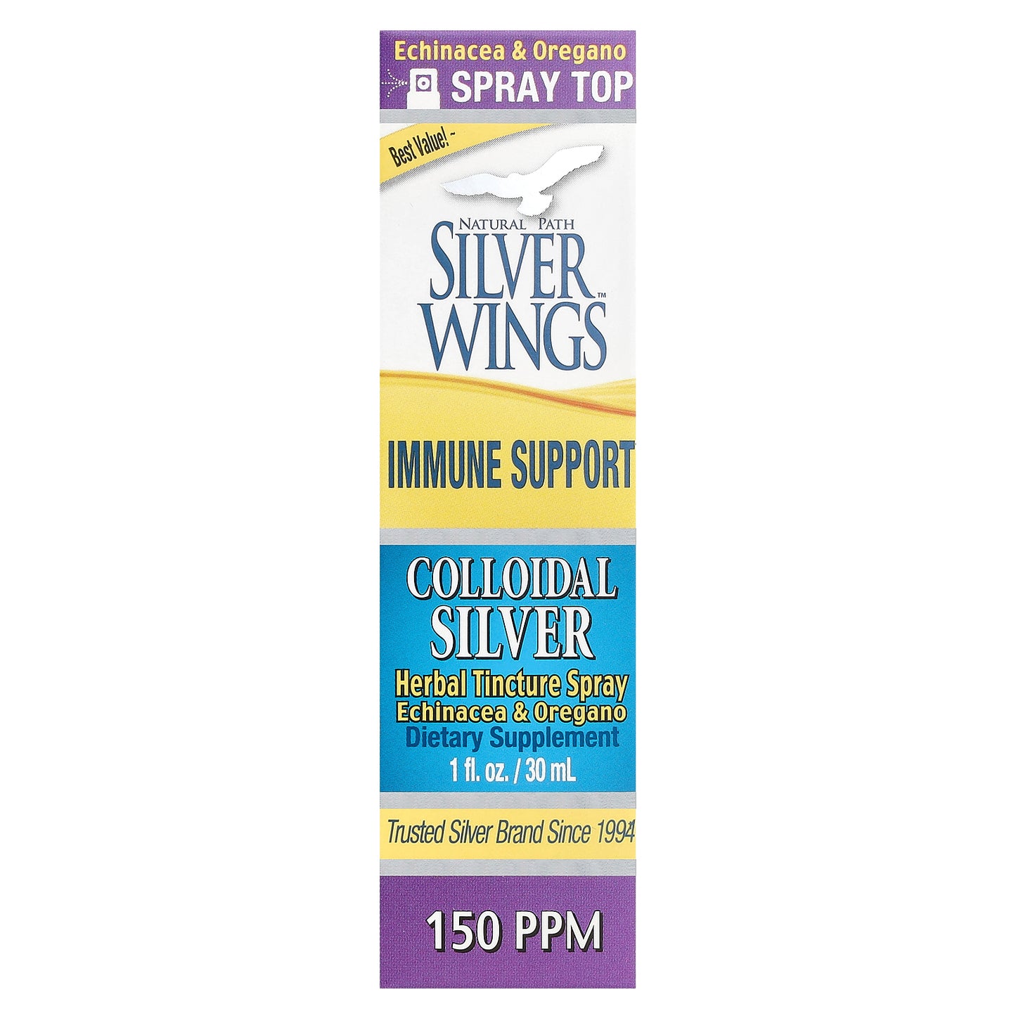 Natural Path Silver Wings, Colloidal Silver Herbal Tincture Spray, Echinacea & Oregano, 1 fl oz (30 ml)