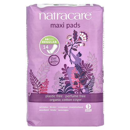 Natracare, Maxi Pads, Organic Cotton Cover, Regular, 14 Pads