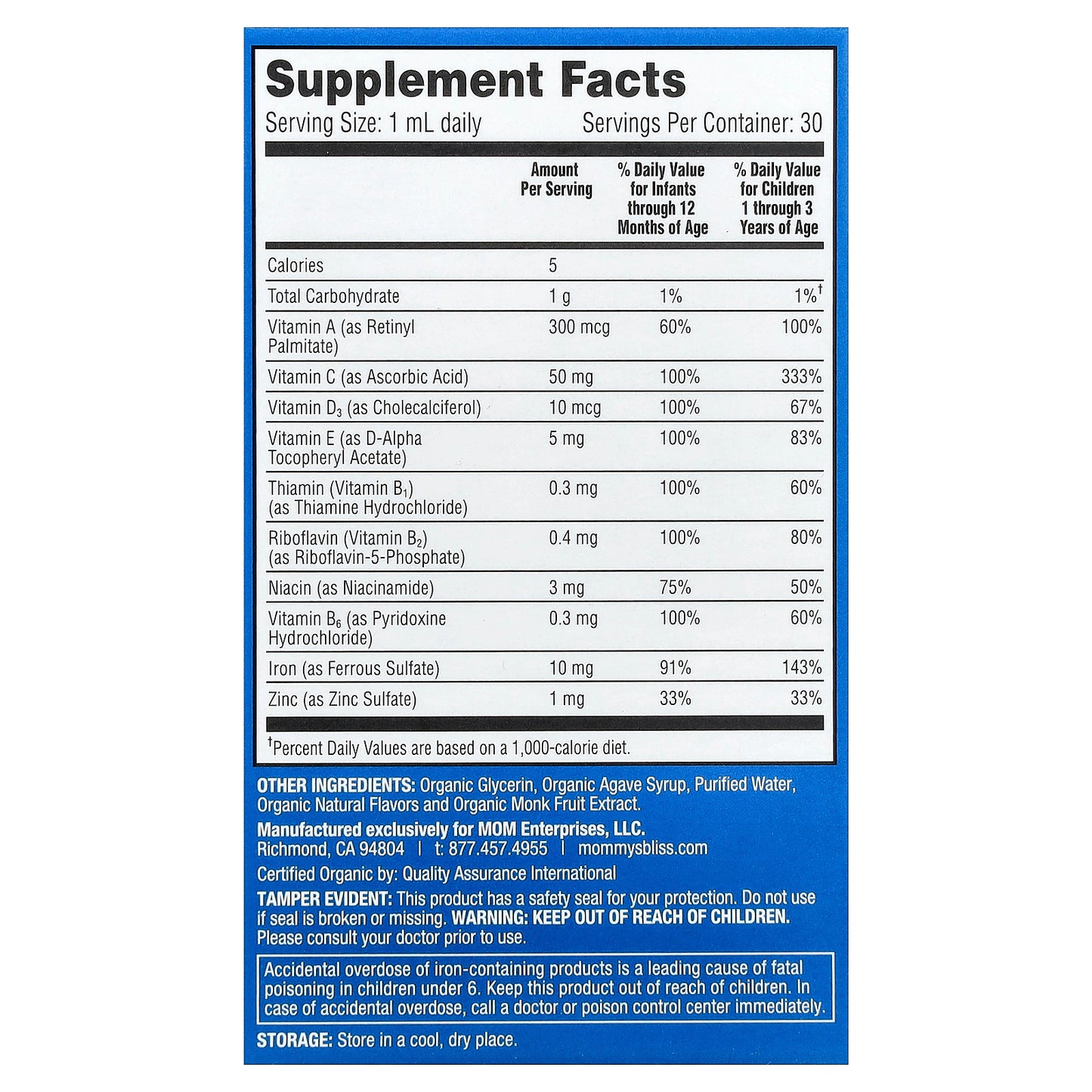 Mommy's Bliss, Baby Multivitamin Drops, Essential Vitamins + Iron, Age 2 Months +, 1 fl oz ( 30 ml)