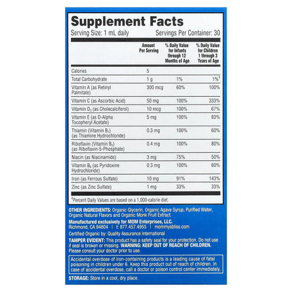 Mommy's Bliss, Baby Multivitamin Drops, Essential Vitamins + Iron, Age 2 Months +, 1 fl oz ( 30 ml)