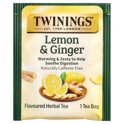 Twinings, Flavored Herbal Tea, Lemon & Ginger, Caffeine Free, 25 Tea Bags, 1.32 oz (37.5 g)