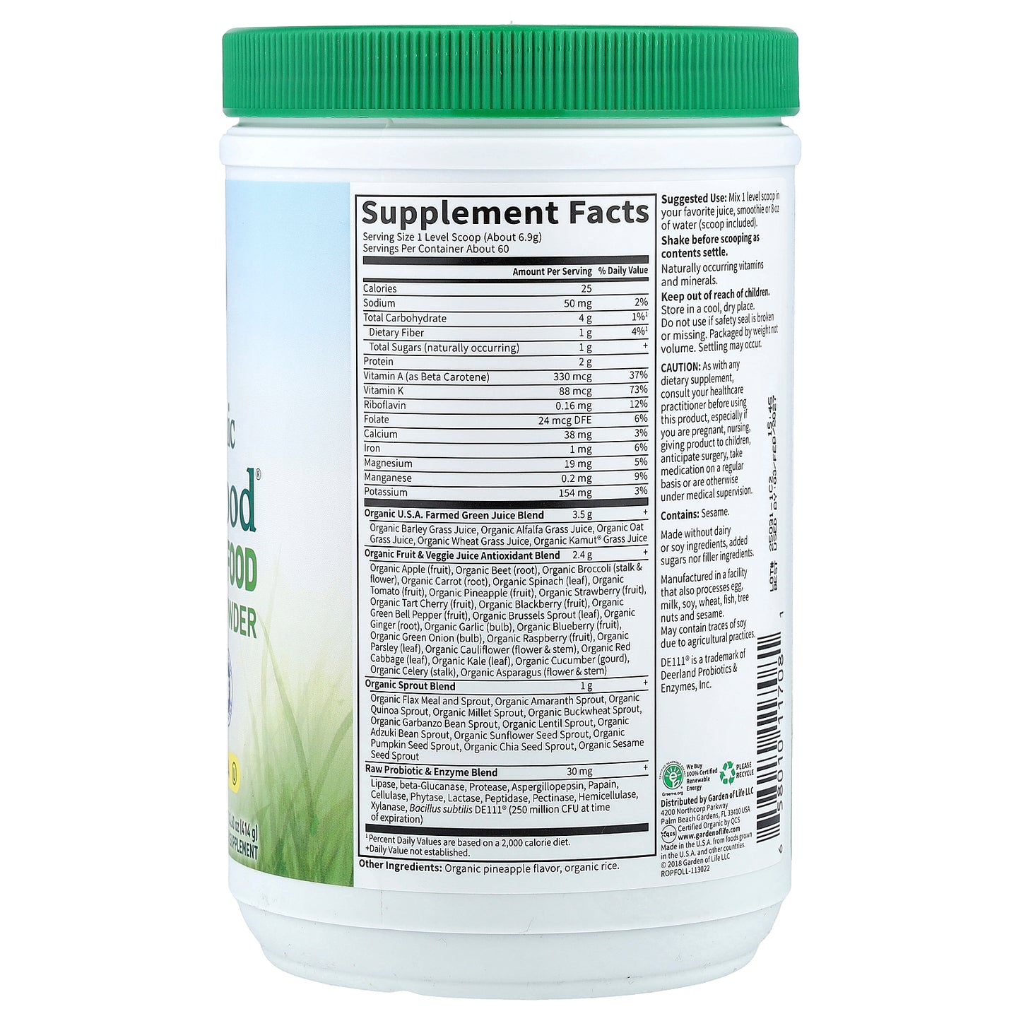 Garden of Life, Raw Organic Perfect Food®, Green Superfood, Juiced Greens Powder, Original, 14.6 oz (414 g)