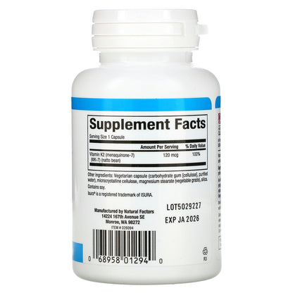 Natural Factors, Vitamin K2, 120 mcg, 60 Vegetarian Capsules