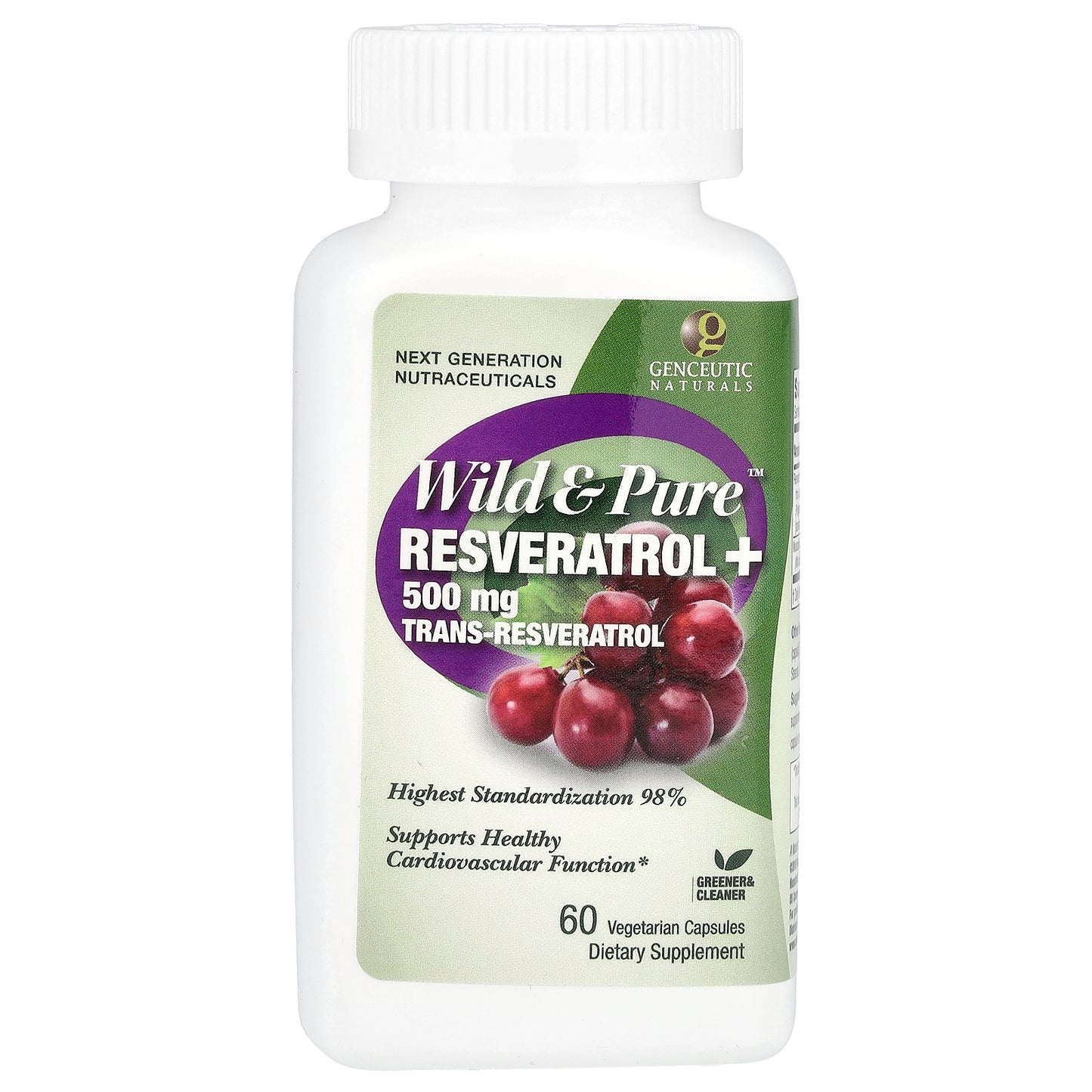 Genceutic Naturals, Wild & Pure™, Resveratrol+, 500 mg, 60 Vegetarian Capsules