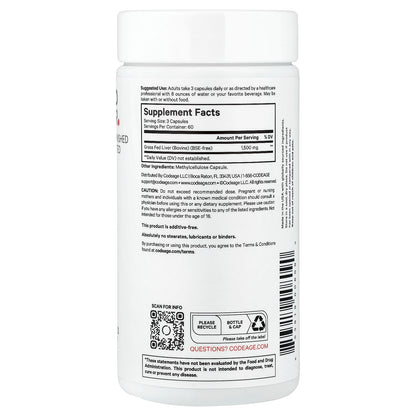 Codeage, Grass-Fed Beef Liver, 180 Vegetable Capsules (500 mg per Capsule)