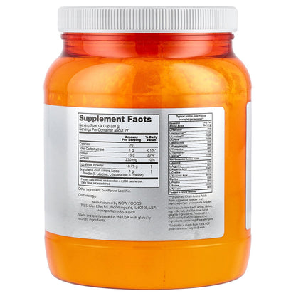 NOW Foods, Sports, Egg White Protein with BCAAs, Protein Powder, Unflavored, 1.2 lbs (544 g)