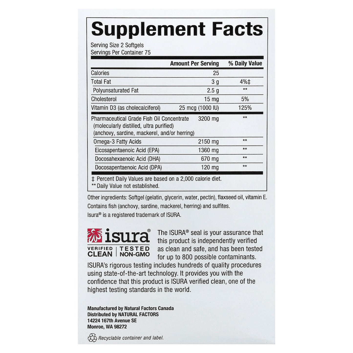 Natural Factors, RxOmega-3 Ultra Strength with Vitamin D3, 150 Softgels