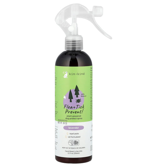 Kin+Kind, Flea + Tick Prevent!, Plant Powered Dog Protect Spray, Lavender, 12 fl oz (354 ml)