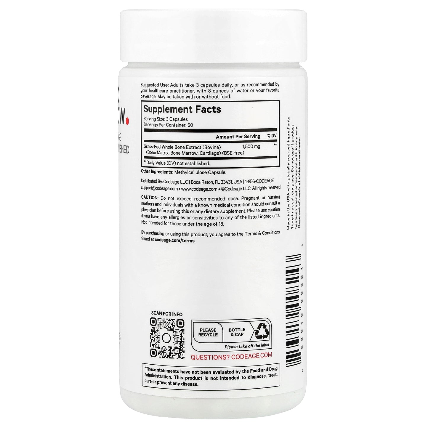 Codeage, Grass-Fed Bone Marrow, 180 Vegetable Capsules