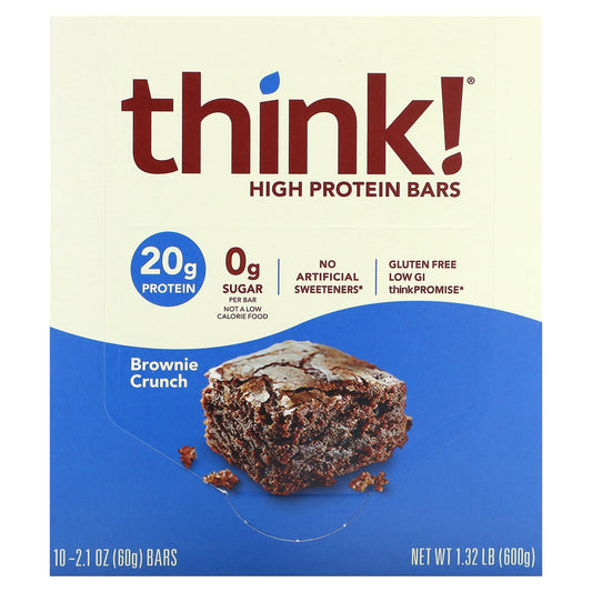 Think !, High Protein Bars, Brownie Crunch, 10 Bars, 2.1 oz (60 g) Each