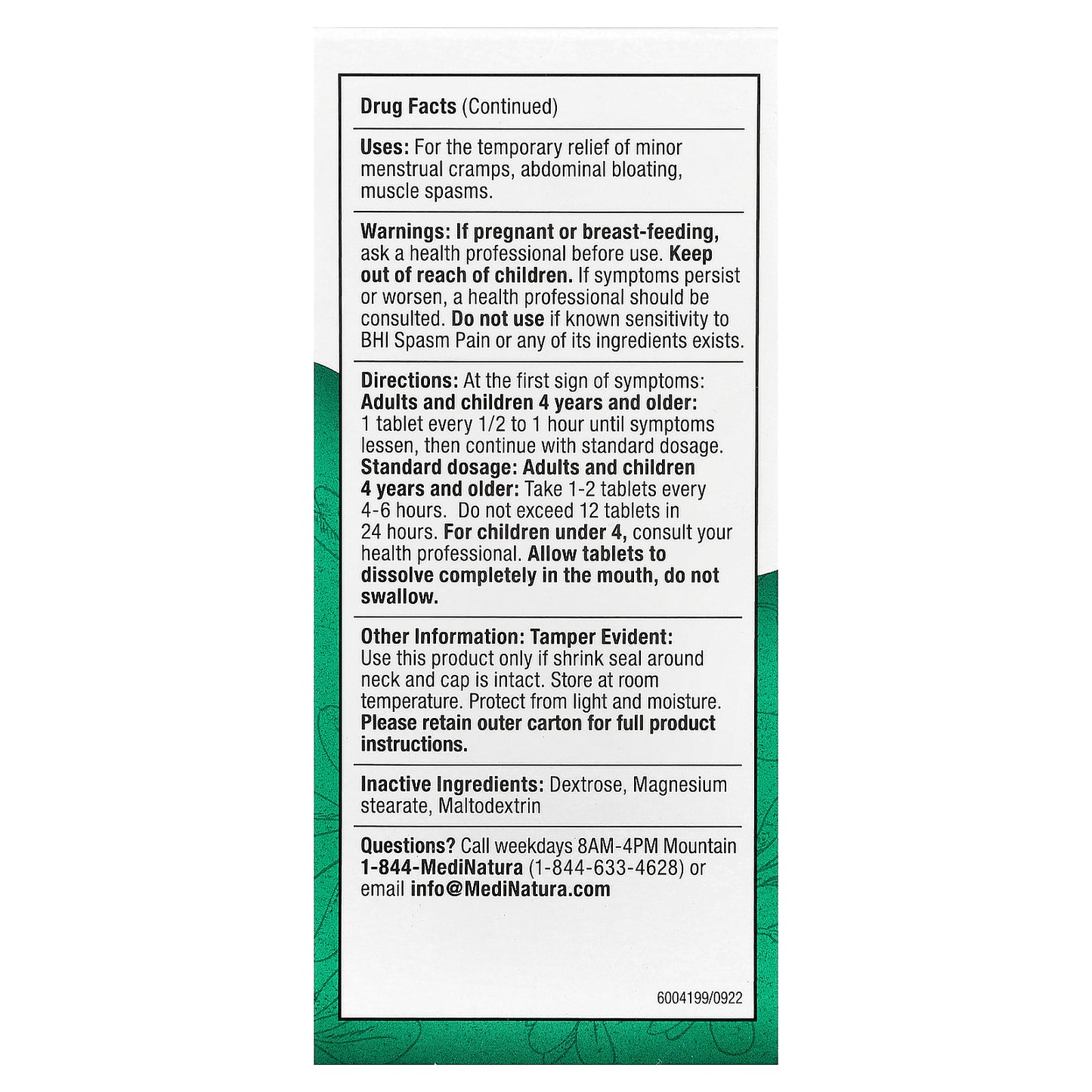 MediNatura, BHI, Spasm Pain, 100 Tablets