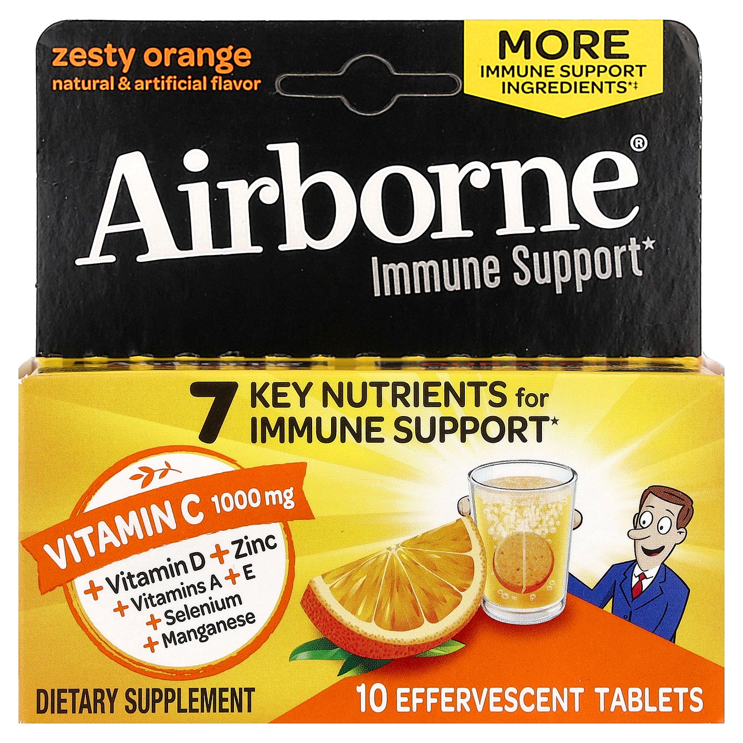 AirBorne, Immune Support Supplement, Zesty Orange, 10 Effervescent Tablets