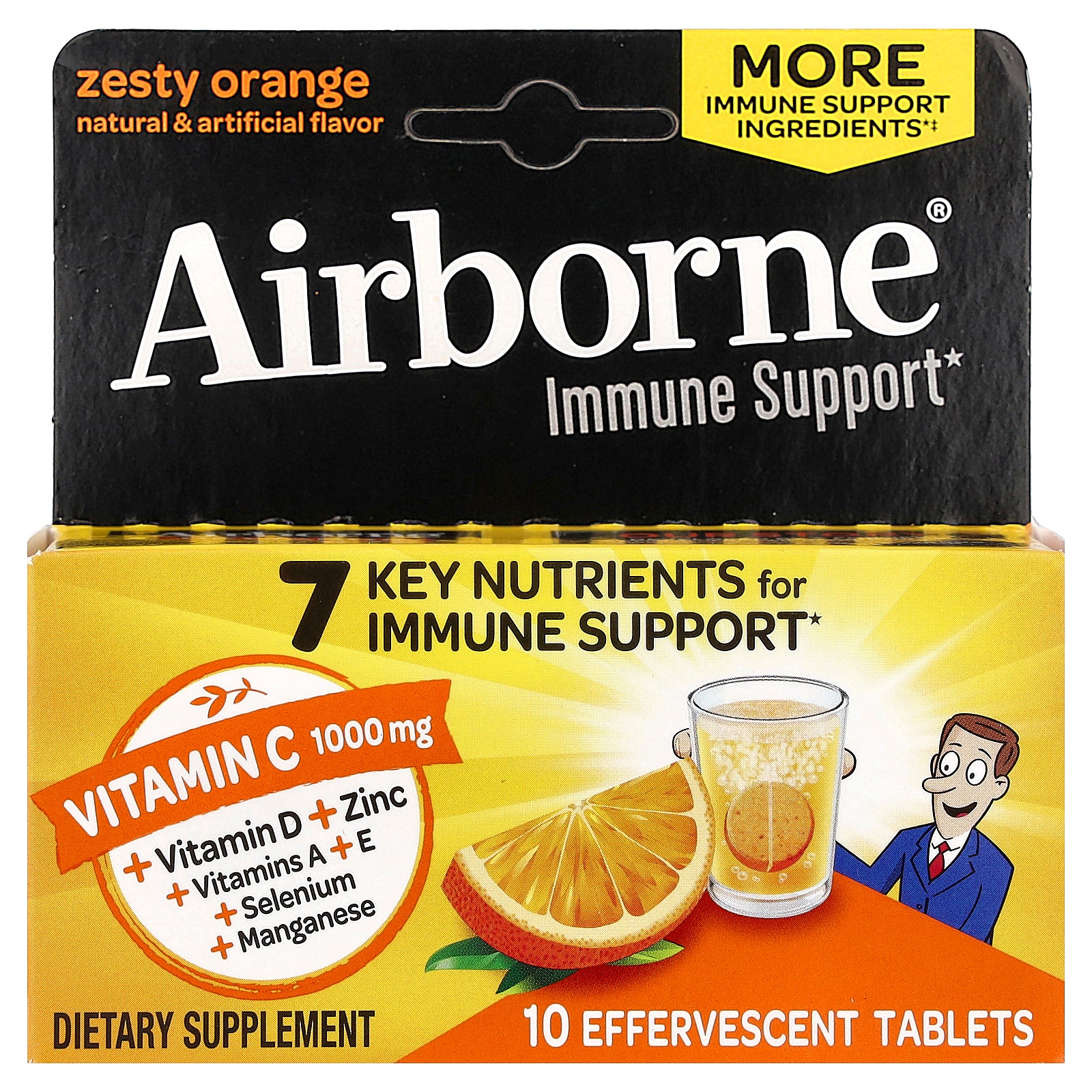 AirBorne, Immune Support Supplement, Zesty Orange, 10 Effervescent Tablets